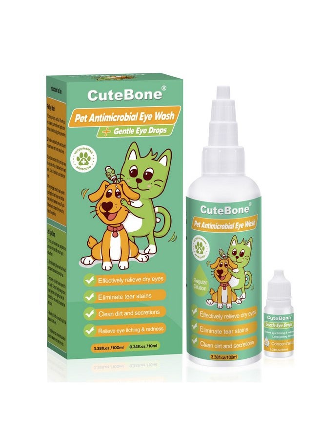 CuteBone - CuteBone Gentle Dog Eye Wash 3.38 fl.oz & Eye Drops 0.34 fl.oz Kit - Effectively Relieve Dry Eye Itching & Redness - Cleanses Dirt & Reduces Irritation - Eliminate Tear Stains for Pet - Image 1