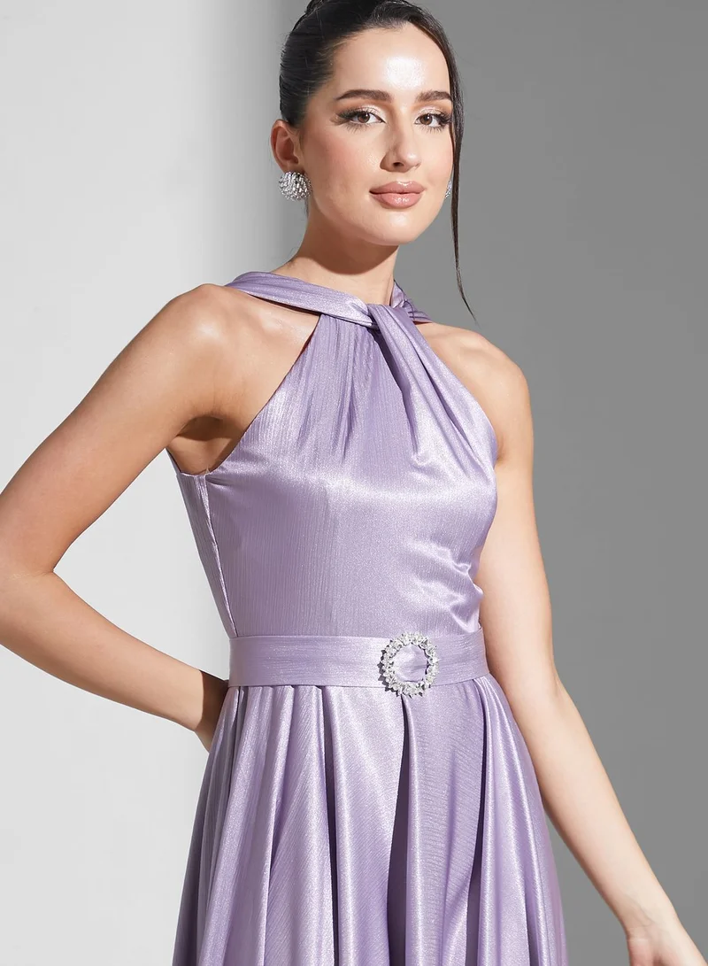 Namshi X Zena Louay Zena Louay Halter Neck Pleated Dress