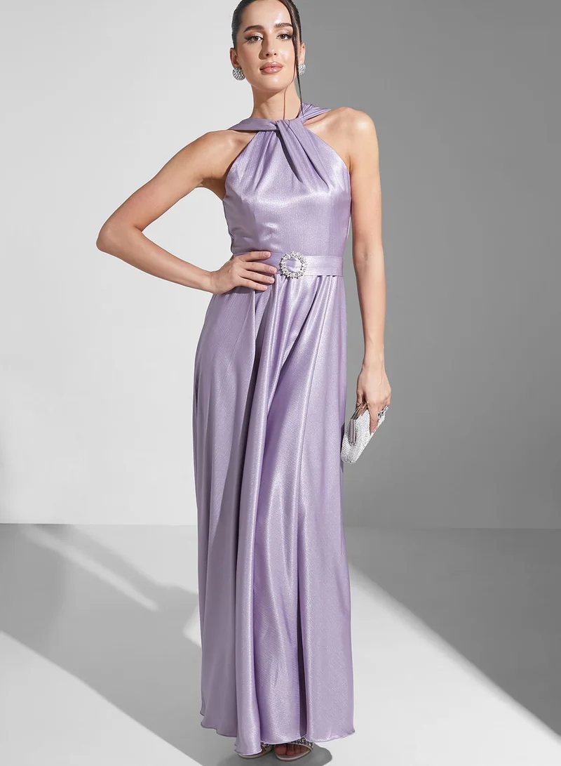 Namshi X Zena Louay Zena Louay Halter Neck Pleated Dress
