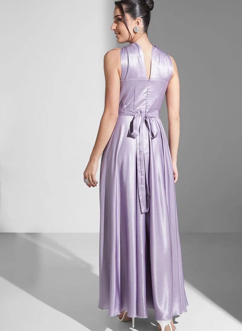 Namshi X Zena Louay Zena Louay Halter Neck Pleated Dress