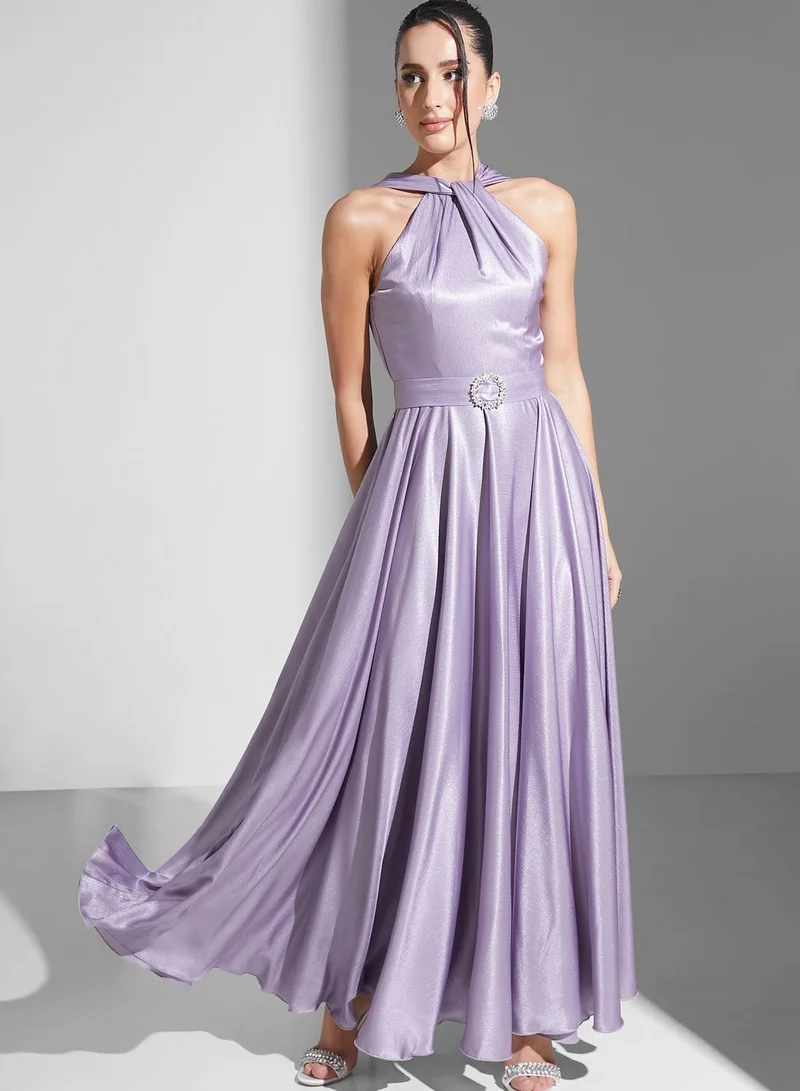Namshi X Zena Louay Zena Louay Halter Neck Pleated Dress