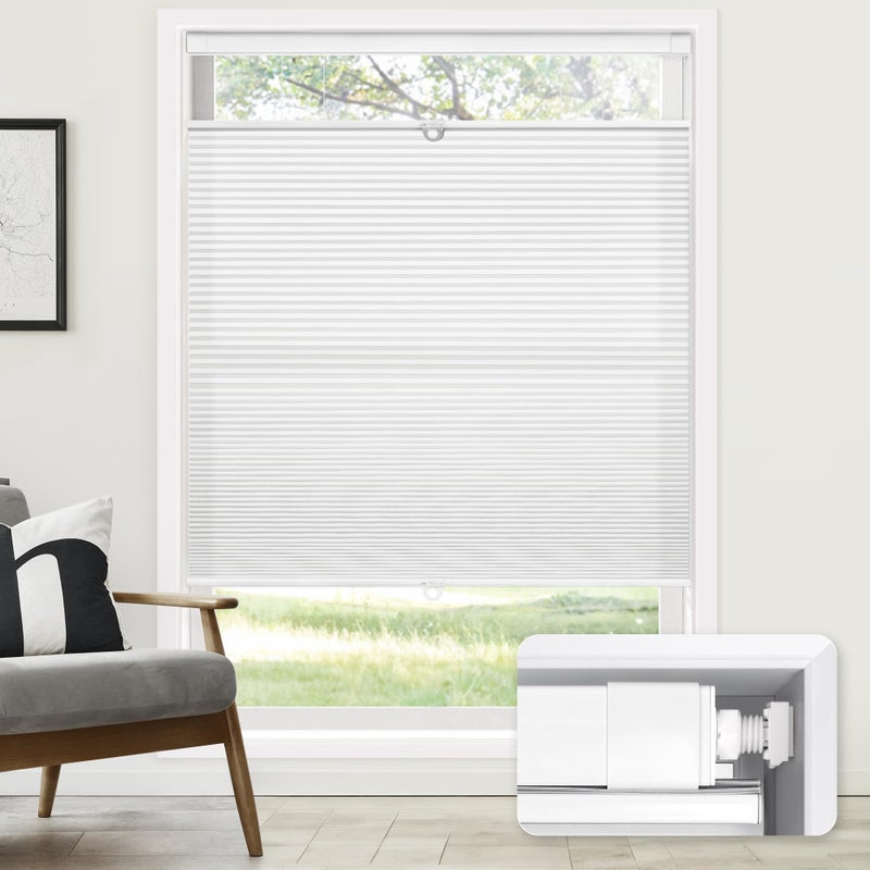 LazBlinds No Tools No Drill Cordless Cellular Shades, Top Down Bottom Up (TDBU) Honeycomb Shades for Home, Light Filtering Thermal Insulation Blinds for Windows, 34" W x 48" H, White - Image 1