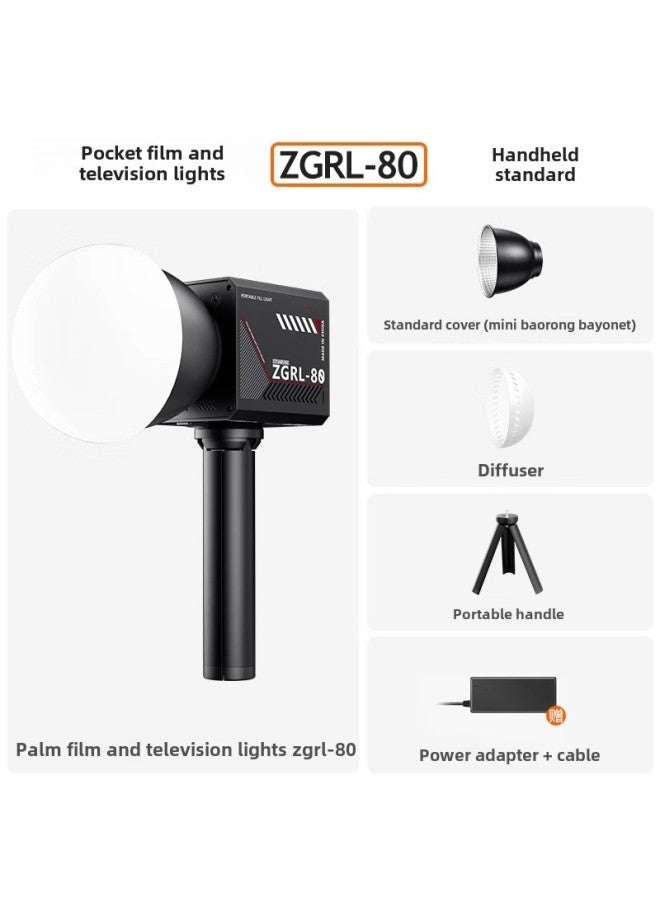 80W Handheld External Shooting Lamp COB High-power Fill Light Photography Lamp Professional Video Shooting Stage Lighting ZGRL80-Color Of Light Source:Zgrl80 Standard + Handle  - Image 1