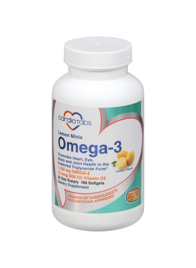 CardioTabs Omega 3 Lemon Minis + Vitamin D3 1100 Mg Omega3 In Triglyceride Form And 600 Iu Vitamin D3 Easytoswallow Fresh Lemonflavored Omega3 Supplement Softgels 180 Count - Image 1