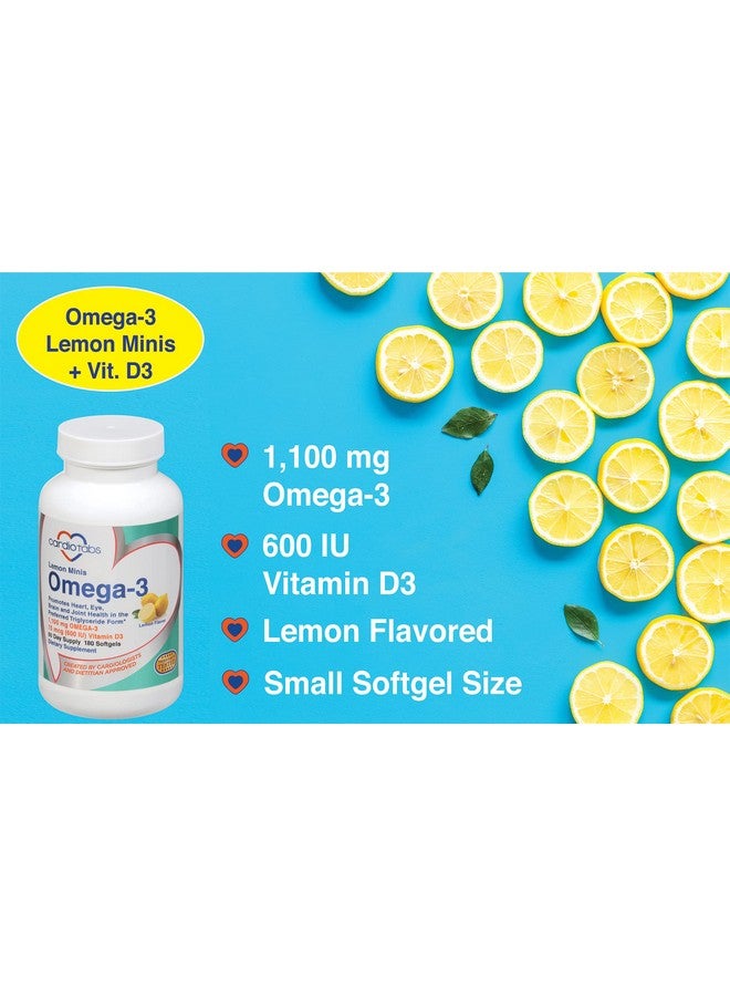 CardioTabs Omega 3 Lemon Minis + Vitamin D3 1100 Mg Omega3 In Triglyceride Form And 600 Iu Vitamin D3 Easytoswallow Fresh Lemonflavored Omega3 Supplement Softgels 180 Count - Image 3