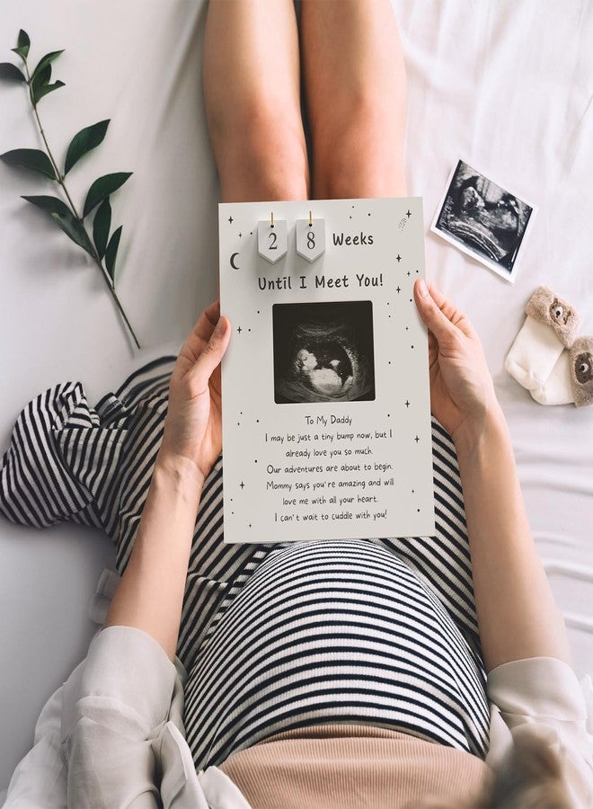 EURSET Sonogram Picture Frame Countdown Weeks For Dad - Pregnancy Announcements Ideas Sign - Standard 4"x3" Ultrasound Photo - Gender Reveal Gifts For Husband Father - New Expecting Parents to Be Keepsake - Image 2
