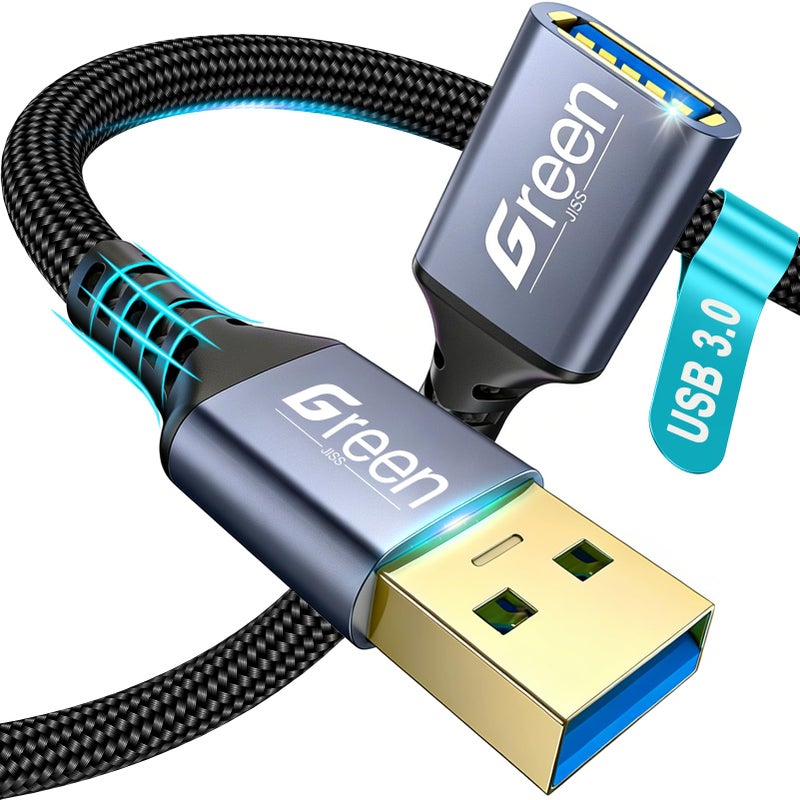 Green Jiss Upgrade USB Extension Cable, 3.3FT 6.6FT 10FT 12.9FT 16FT Ultra-High-Speed USB 3.0 Extension Cable 5Gbps Data Transfer Gold-Plated USB Extender Type A Male to Female Military Grade Braided 6.6FT - Image 1