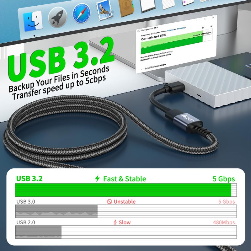 Green Jiss Upgrade USB Extension Cable, 3.3FT 6.6FT 10FT 12.9FT 16FT Ultra-High-Speed USB 3.0 Extension Cable 5Gbps Data Transfer Gold-Plated USB Extender Type A Male to Female Military Grade Braided 6.6FT - Image 2