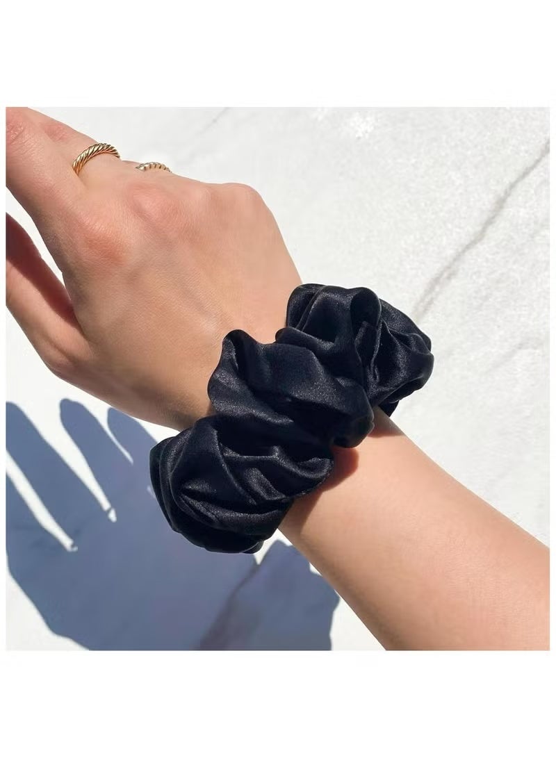 Gecomo Silk Scrunchies Satin for Women Girls | No Frizz No Crease | Soft Hair Accessories| Large Hair Ties Scrunchy | Black Elastic Hair Band | Pack of 6 (Midnight) - Image 4
