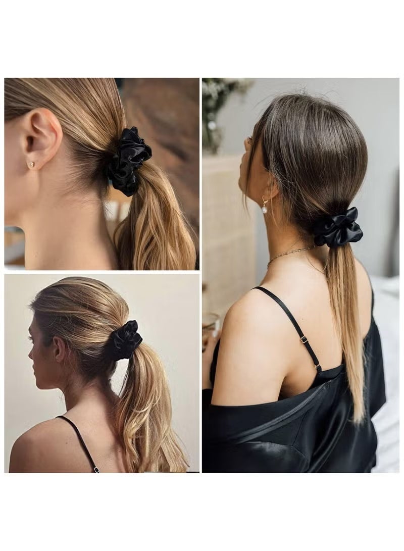 Gecomo Silk Scrunchies Satin for Women Girls | No Frizz No Crease | Soft Hair Accessories| Large Hair Ties Scrunchy | Black Elastic Hair Band | Pack of 6 (Midnight) - Image 3