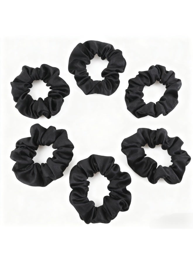 Gecomo Silk Scrunchies Satin for Women Girls | No Frizz No Crease | Soft Hair Accessories| Large Hair Ties Scrunchy | Black Elastic Hair Band | Pack of 6 (Midnight) - Image 1