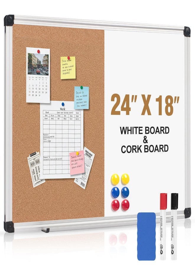 Board2by White Board Cork Board Combo 24" x 18", Large Whiteboard Bulletin Combination Board for Wall, Wall-Mounted Magnetic Dry Erase Board & Corkboard with Pens, Magnets and Pins for Office, School - Image 1