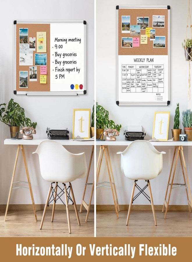 Board2by White Board Cork Board Combo 24" x 18", Large Whiteboard Bulletin Combination Board for Wall, Wall-Mounted Magnetic Dry Erase Board & Corkboard with Pens, Magnets and Pins for Office, School - Image 3