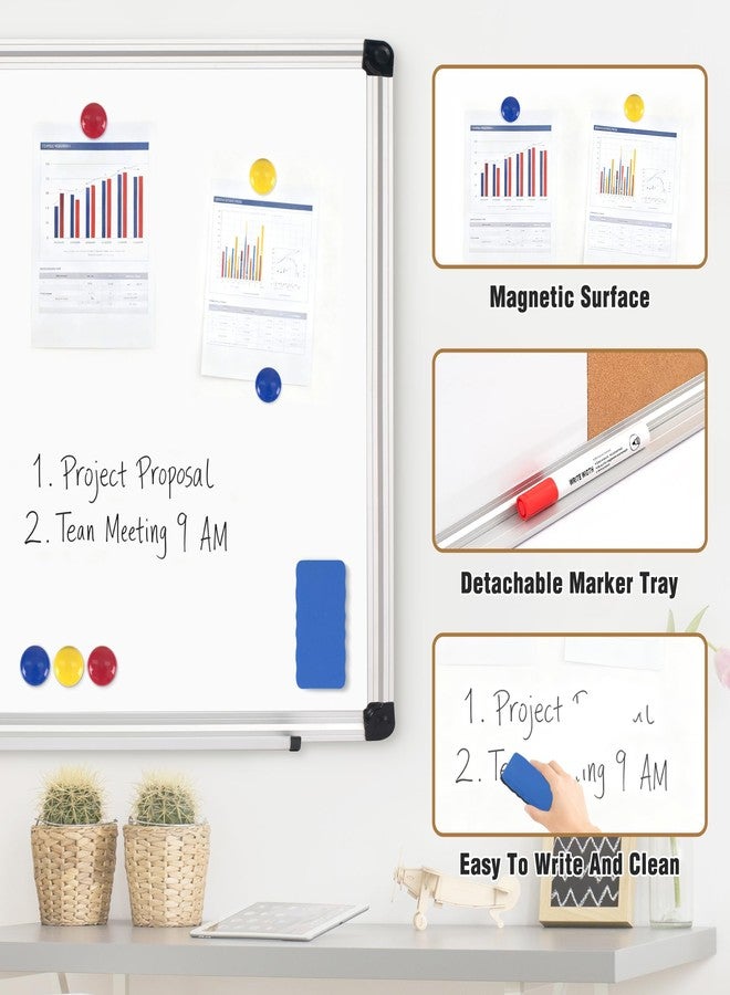 Board2by White Board Cork Board Combo 24" x 18", Large Whiteboard Bulletin Combination Board for Wall, Wall-Mounted Magnetic Dry Erase Board & Corkboard with Pens, Magnets and Pins for Office, School - Image 5
