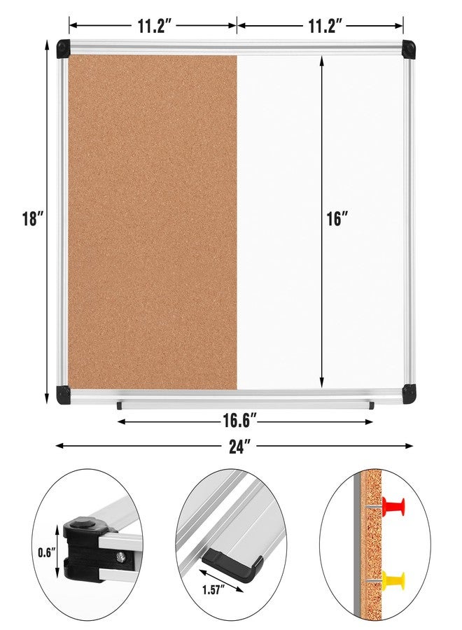 Board2by White Board Cork Board Combo 24" x 18", Large Whiteboard Bulletin Combination Board for Wall, Wall-Mounted Magnetic Dry Erase Board & Corkboard with Pens, Magnets and Pins for Office, School - Image 2