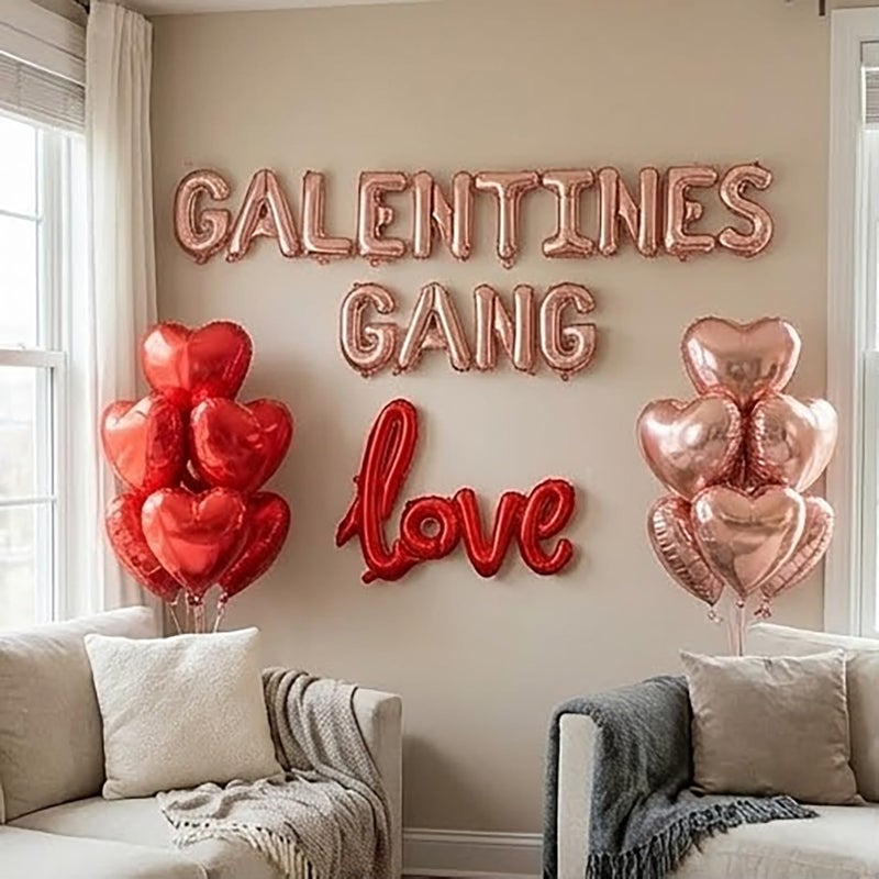 kozee Galentine's Day Balloon Decorations Kit -with Red Rose Gold GALENTINES GANG & LOVE Heart Foil Balloons for Best Friends Bachelorette Bridal Shower Valentine's Celebration Decorations (Red Rose Gold) - Image 2