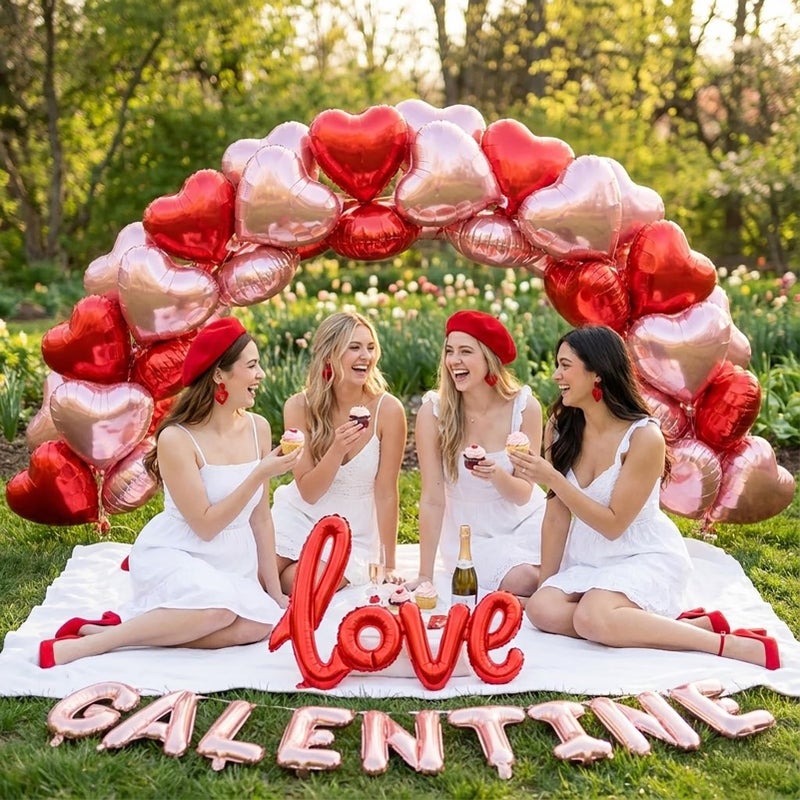 kozee Galentine's Day Balloon Decorations Kit -with Red Rose Gold GALENTINES GANG & LOVE Heart Foil Balloons for Best Friends Bachelorette Bridal Shower Valentine's Celebration Decorations (Red Rose Gold) - Image 5
