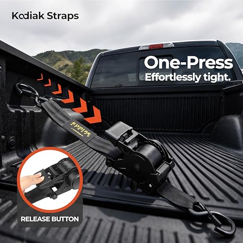 KODIAK STRAPS Retractable Ratchet Straps 2" x 10ft, 3,000lb Break Strength, Heavy Duty Easy Release Tie Down for Trucks, Trailers, Motorcycles, ATVs, Secure Cargo KODIAK STRAPS (Black, 4Pack) - Image 4