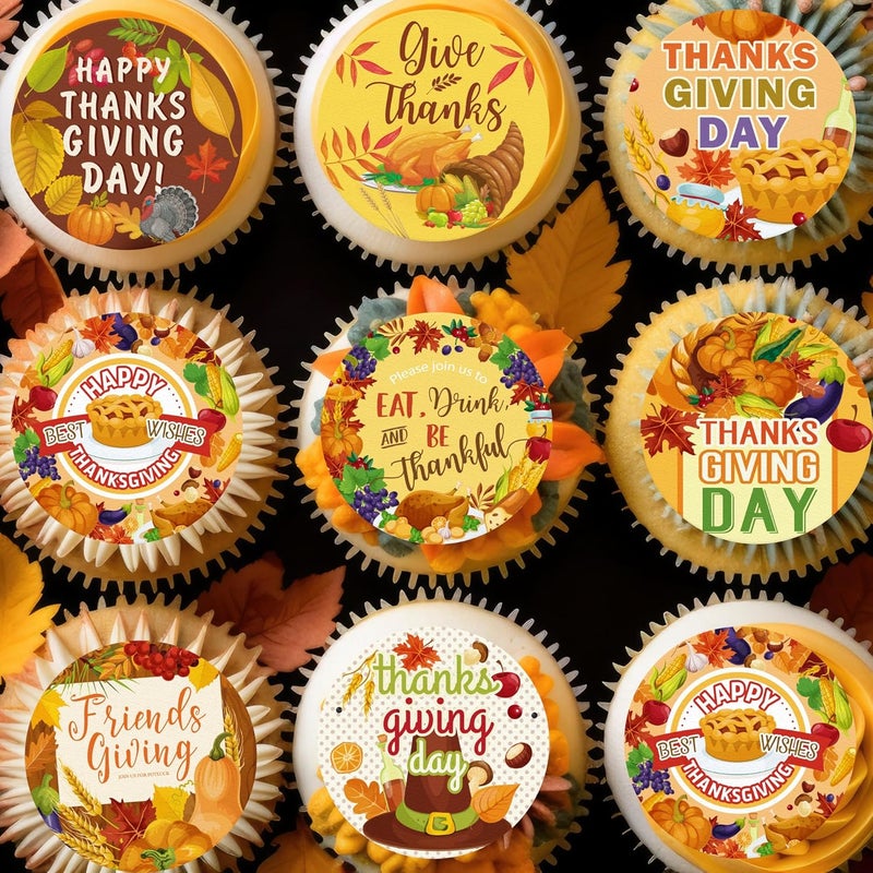 Fyeoxle 36PCS Edible Thanksgiving Day Cupcake Toppers Wafer Paper Give Thanks Cake Decorations Edible Friends Giving Cupcake Picks for Thanksgiving Party Birthday Decor Supplies - Image 5