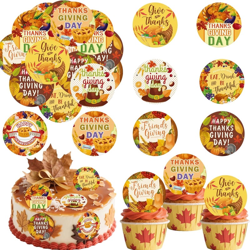 Fyeoxle 36PCS Edible Thanksgiving Day Cupcake Toppers Wafer Paper Give Thanks Cake Decorations Edible Friends Giving Cupcake Picks for Thanksgiving Party Birthday Decor Supplies - Image 1
