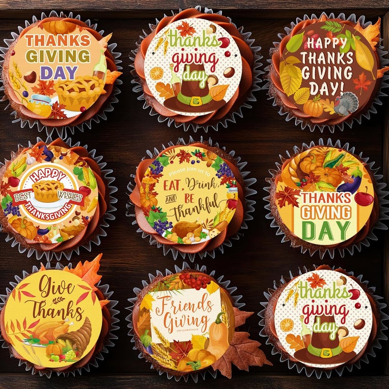 Fyeoxle 36PCS Edible Thanksgiving Day Cupcake Toppers Wafer Paper Give Thanks Cake Decorations Edible Friends Giving Cupcake Picks for Thanksgiving Party Birthday Decor Supplies - Image 3