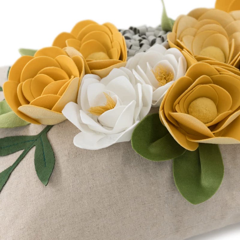 OiseauVoler Decorative 3D Flower Throw Pillow Covers Accent Floral Pillowcases for Couch Bed Home Living Room Farmhouse Decor 12x20 Inch Yellow - Image 4