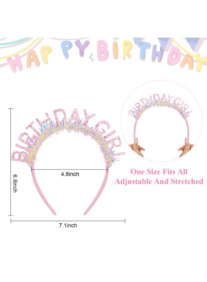 Mordely Birthday Girl Headband for Women & Girls, Pink Glitter Birthday Tiara Crown, Reusable Party Headband for Birthday Celebration - Image 3