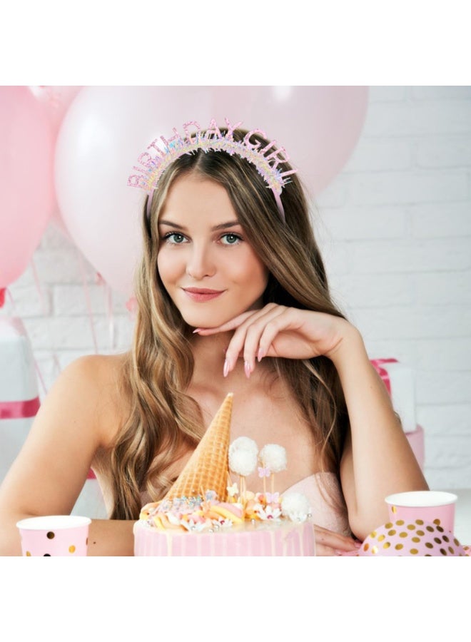 Mordely Birthday Girl Headband for Women & Girls, Pink Glitter Birthday Tiara Crown, Reusable Party Headband for Birthday Celebration - Image 4