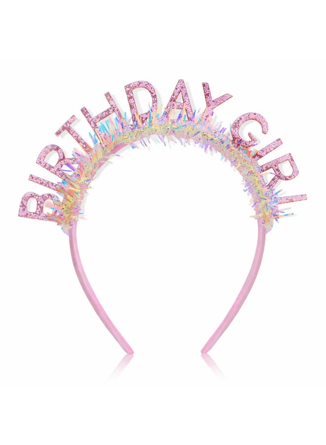 Mordely Birthday Girl Headband for Women & Girls, Pink Glitter Birthday Tiara Crown, Reusable Party Headband for Birthday Celebration - Image 1