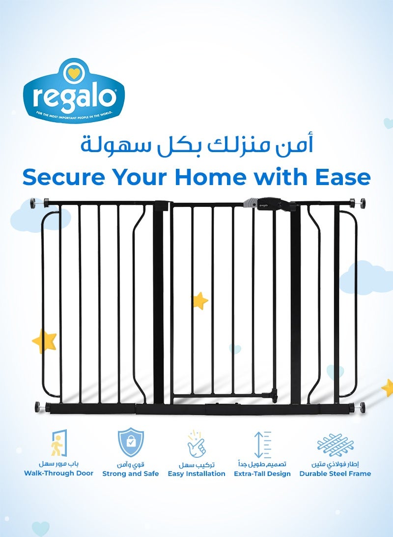 ريجالو بوابة أمان واسعة إضافية | أسود | يناسب الفتحات من ٧٤-١٢٤ سم | تصميم سهل المرور | ارتفاع ٣٠ سم | تركيب سهل | تثبيت بالضغط | آمن للأطفال والحيوانات الأليفة | إطار قوي - Image 3