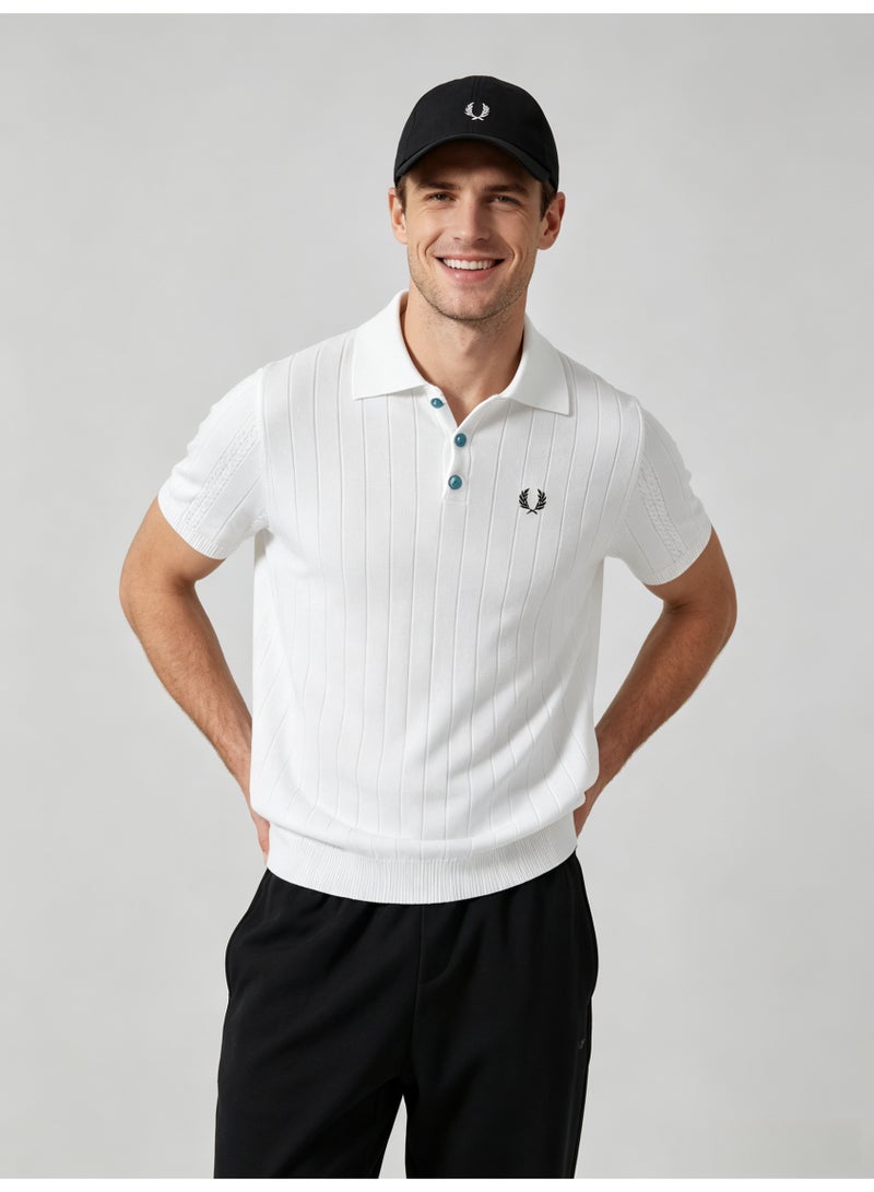 فريد بيري FRED PERRY Men's vertical knit Polo shirt - Image 2