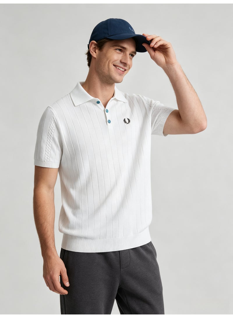 فريد بيري FRED PERRY Men's vertical knit Polo shirt - Image 4