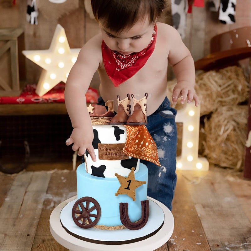 KEEPARTY Cowboy Cake Decorations Cowboy Hat and Boot Cake Toppers Western Cowboy Cowgirl Birthday Baby Shower for Western Theme Party Favors Supplies (Brown) - Image 5