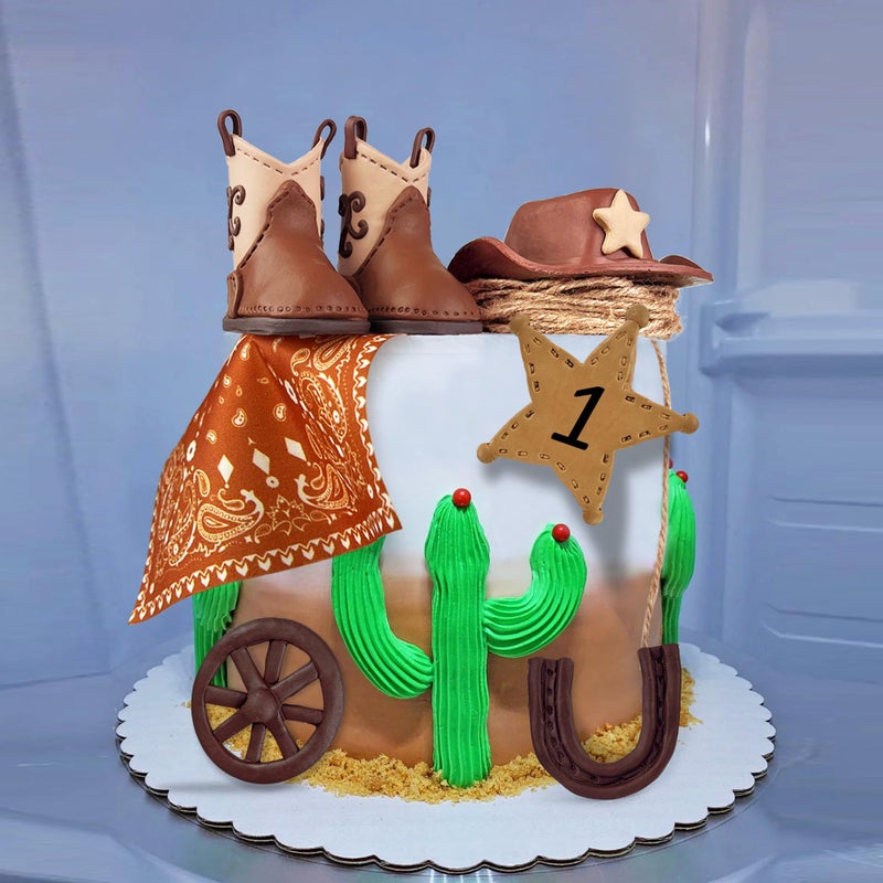KEEPARTY Cowboy Cake Decorations Cowboy Hat and Boot Cake Toppers Western Cowboy Cowgirl Birthday Baby Shower for Western Theme Party Favors Supplies (Brown) - Image 4