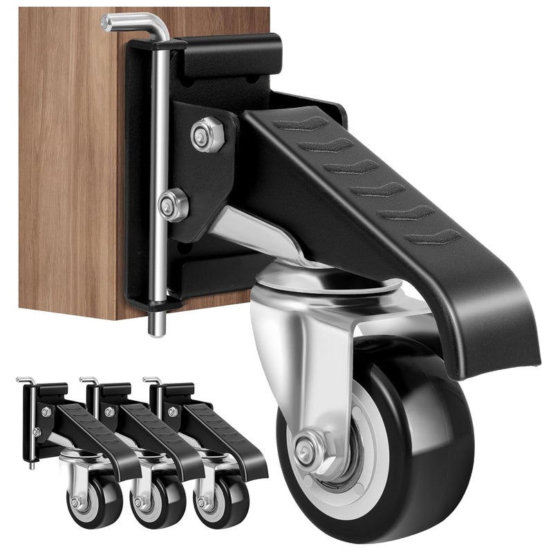SPACECARE Workbench Casters kit 600Lbs Heavy Duty Quick Release 2 Mounting Options Retractable Workbench Stepdown Caster Wheels Adjustable Polyurethane Durable Steel Construction (Set of 4) - Image 1