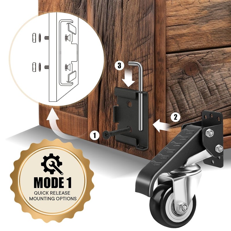 SPACECARE Workbench Casters kit 600Lbs Heavy Duty Quick Release 2 Mounting Options Retractable Workbench Stepdown Caster Wheels Adjustable Polyurethane Durable Steel Construction (Set of 4) - Image 3