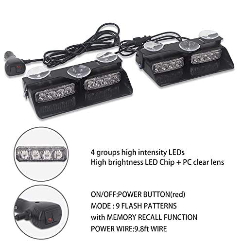 XRIDONSEN 2 in 1 Emergency Dash Lights Red White Volunteer Firefighter Lights Warning Hazard Safety Flashing Law Enforcement Responder Front/Rear Windshield Strobe w/Suction Cups for Vehicles Trucks - Image 5