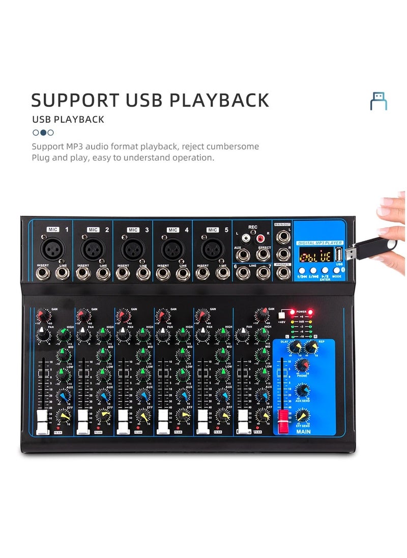Generic 7-channel professional mixer portable mixing console computer input 48v power supply F7 Record PC Audio mixer  - Image 5