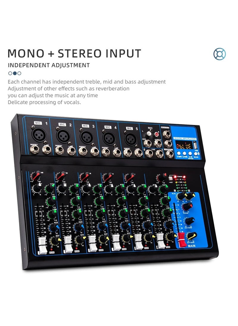 Generic 7-channel professional mixer portable mixing console computer input 48v power supply F7 Record PC Audio mixer  - Image 4
