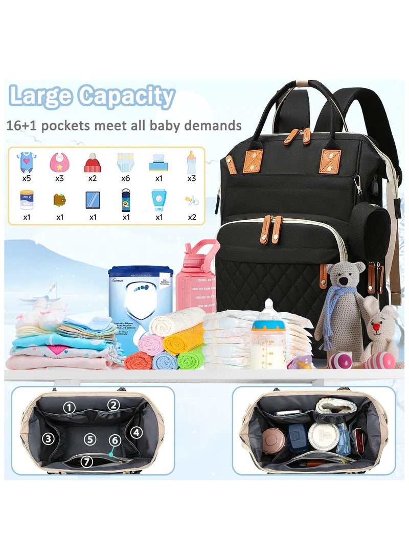 Hihonor Diaper Bag Backpack Baby Bag, Baby Girl Boy Diaper Bag for Dad Mom with Pad, 16 Pockets, Pacifier Case, Large Diaper Bag Unisex for Travel (Black)  - Image 2