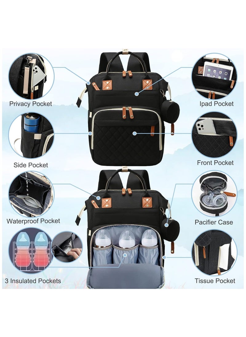 Hihonor Diaper Bag Backpack Baby Bag, Baby Girl Boy Diaper Bag for Dad Mom with Pad, 16 Pockets, Pacifier Case, Large Diaper Bag Unisex for Travel (Black)  - Image 3