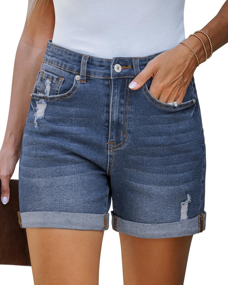 LookbookStore Summer Stretchy High Waisted Jeans Shorts Women's Reef Blue Size Large - Image 1