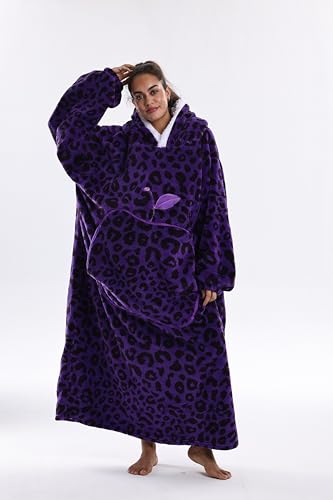 Capecage Wearable Blanket Long Blanket Hoodie as Gifts for Women Men Long Hooded Blanket for Men Women Blanket Hoodies Purple Leopard Print - Image 1