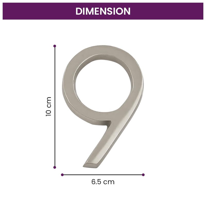 DecorTwist Metal House Number Modern Silver House Numbers For Flat Door Hostel Hotel Lodge Apartment College Library Rack Number Warehouse 10cm 4 Inch Height Number 9 - Image 3