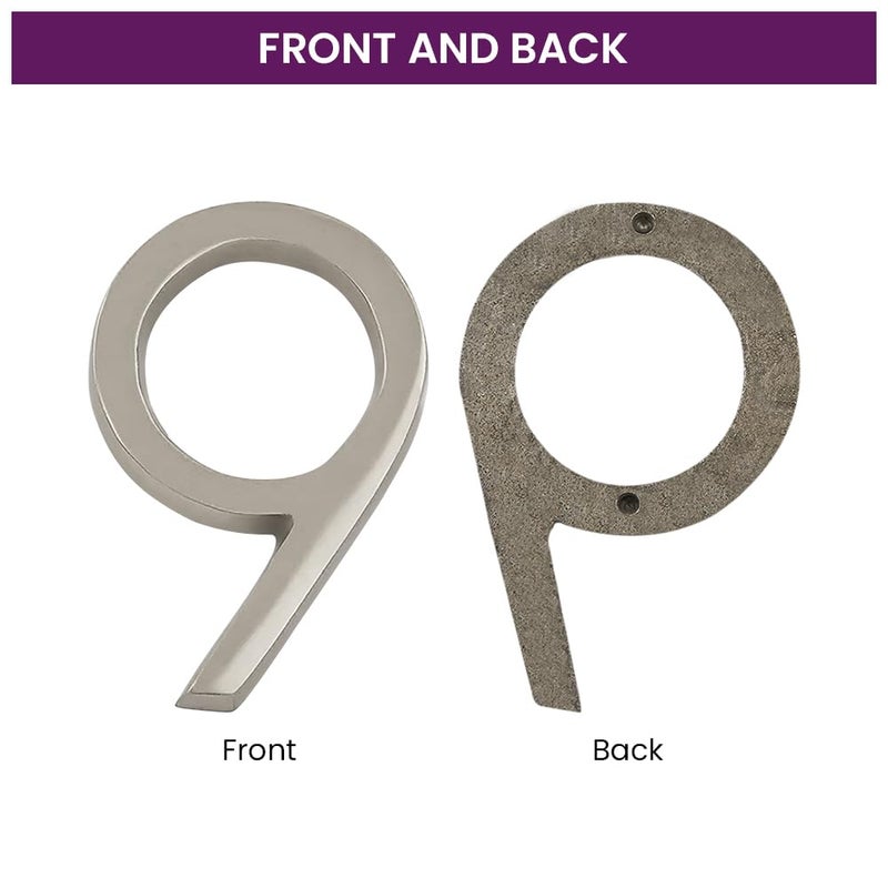 DecorTwist Metal House Number Modern Silver House Numbers For Flat Door Hostel Hotel Lodge Apartment College Library Rack Number Warehouse 10cm 4 Inch Height Number 9 - Image 5