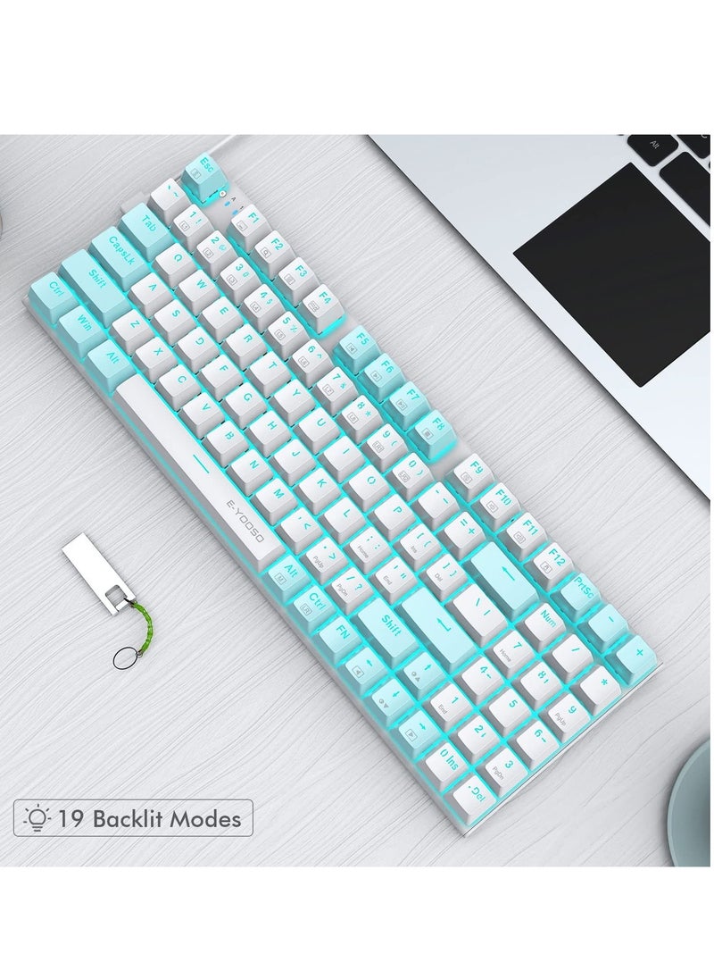 E-YOOSO - Z-19 94 keys Mechanical Keyboard, Brown Switch Wired Gaming Keyboard with Blue Backlit, Arrow Keys & Numpad for PC/Mac Gamer - White Blue - Image 1