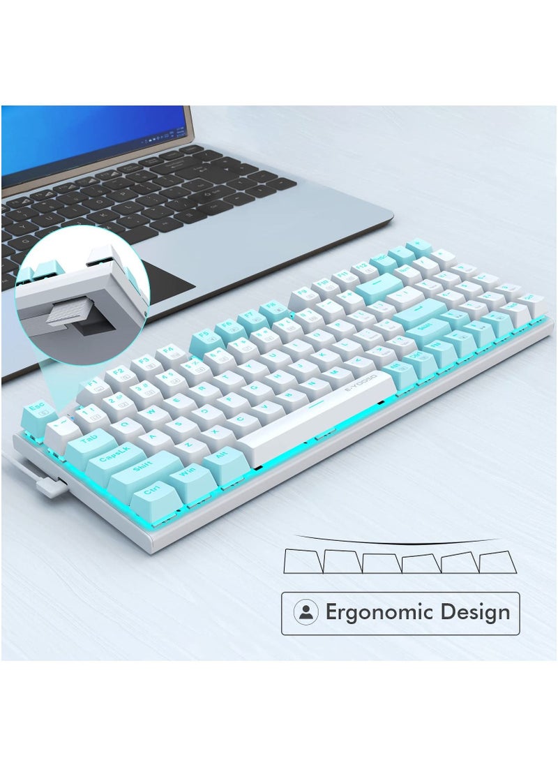 E-YOOSO - Z-19 94 keys Mechanical Keyboard, Brown Switch Wired Gaming Keyboard with Blue Backlit, Arrow Keys & Numpad for PC/Mac Gamer - White Blue - Image 1