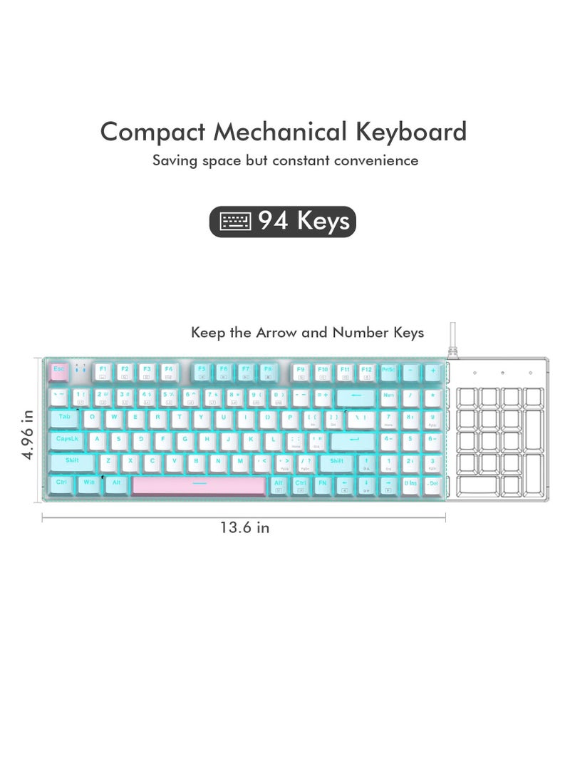 E-YOOSO - Z-19 94 keys Mechanical Keyboard, Brown Switch Wired Gaming Keyboard with Blue Backlit, Arrow Keys & Numpad for PC/Mac Gamer - White Blue - Image 1