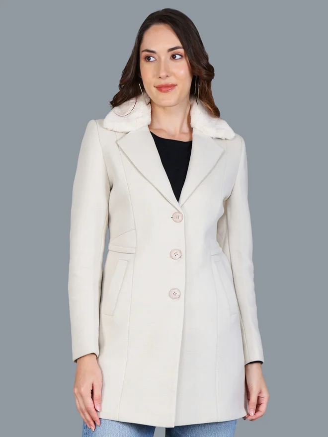 فورت كولينز معطف طويل نسائي بيج بأزرار فورت كولينز