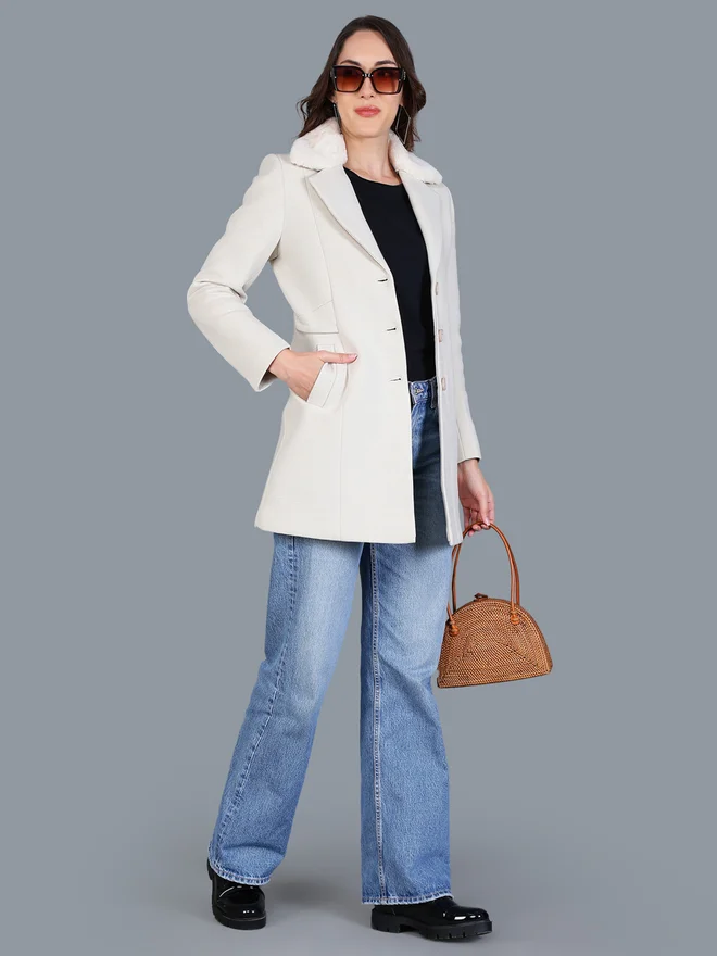 فورت كولينز معطف طويل نسائي بيج بأزرار فورت كولينز